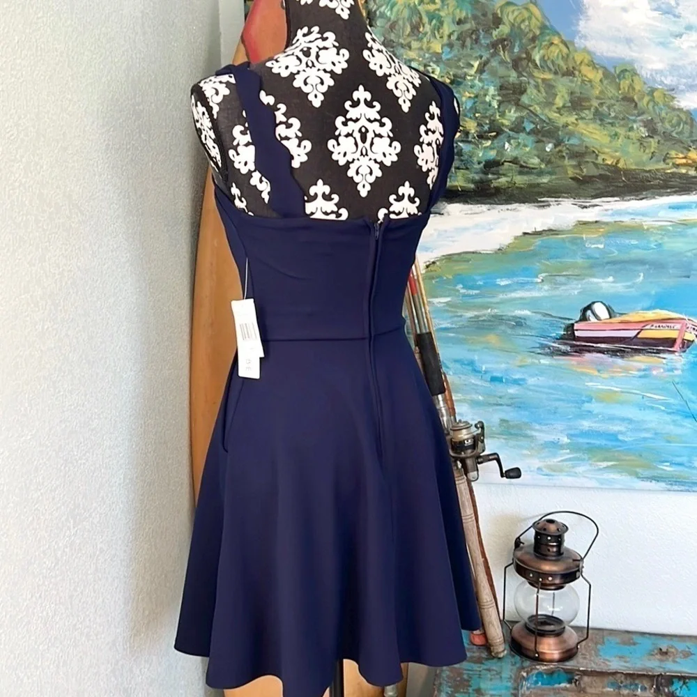 💙NWT,City Vibe from Dillard’s, Navy Blue Fit & Flare w/POCKETS, Cool Straps!